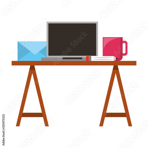 workspace computer envelope pencil and coffee cup vector illustration