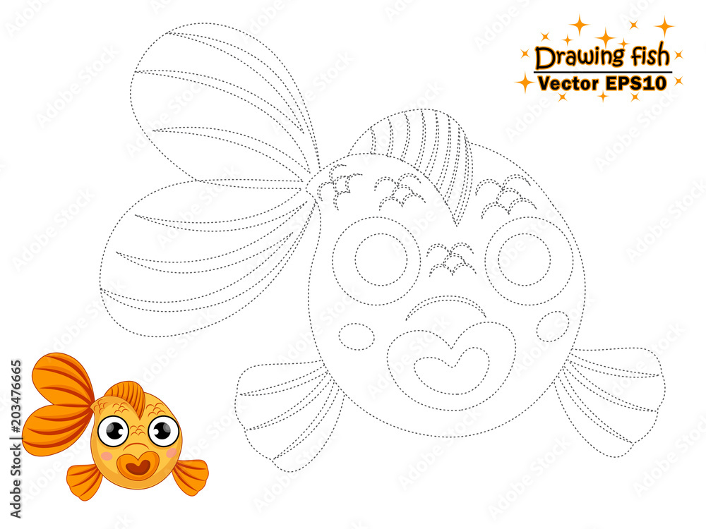 Fototapeta premium Drawing the cute cartoon fish and color. educational game for kids. Vector illustration