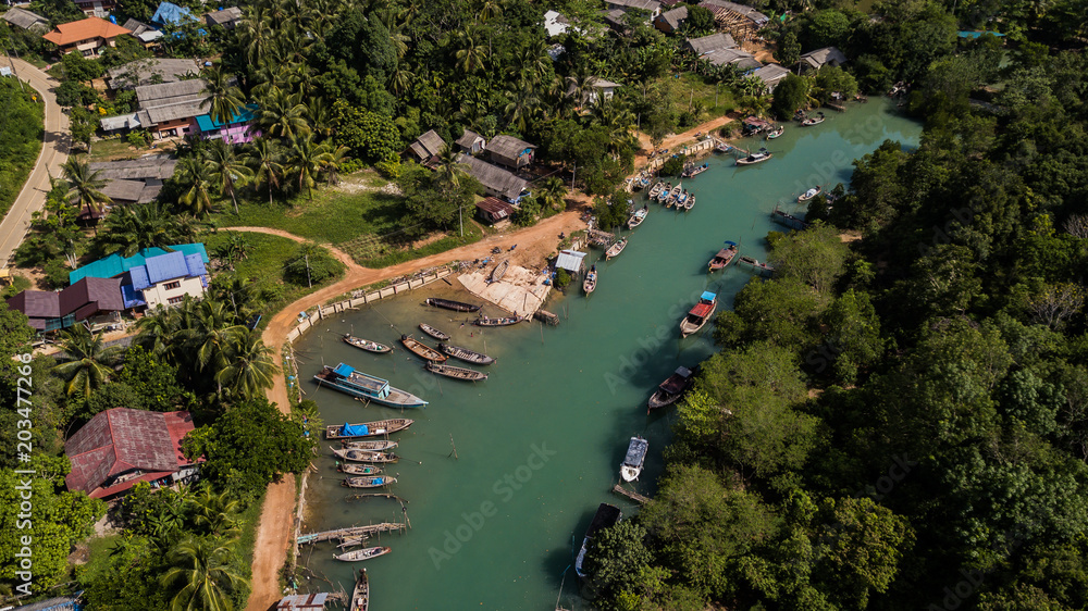 aerial view landscape of port  Koh Yao Noi ,  Krabi Thailand
