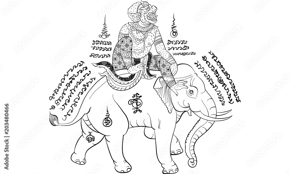 Fototapeta premium Thai traditional tattoo, Thai traditional painting in temple vector