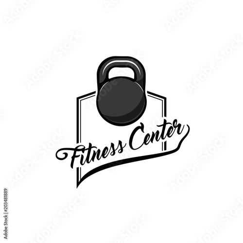 Kettlebell Icon. Fitness center label logo badge. Sport equipment. Vector.