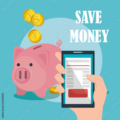 save money on line with smartphone vector illustration design