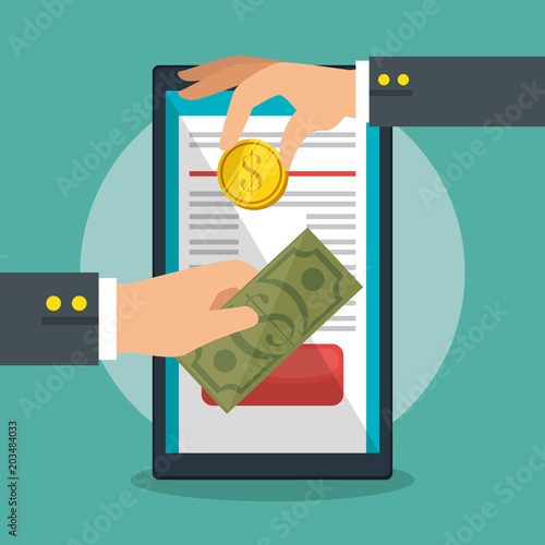 save money on line with smartphone vector illustration design