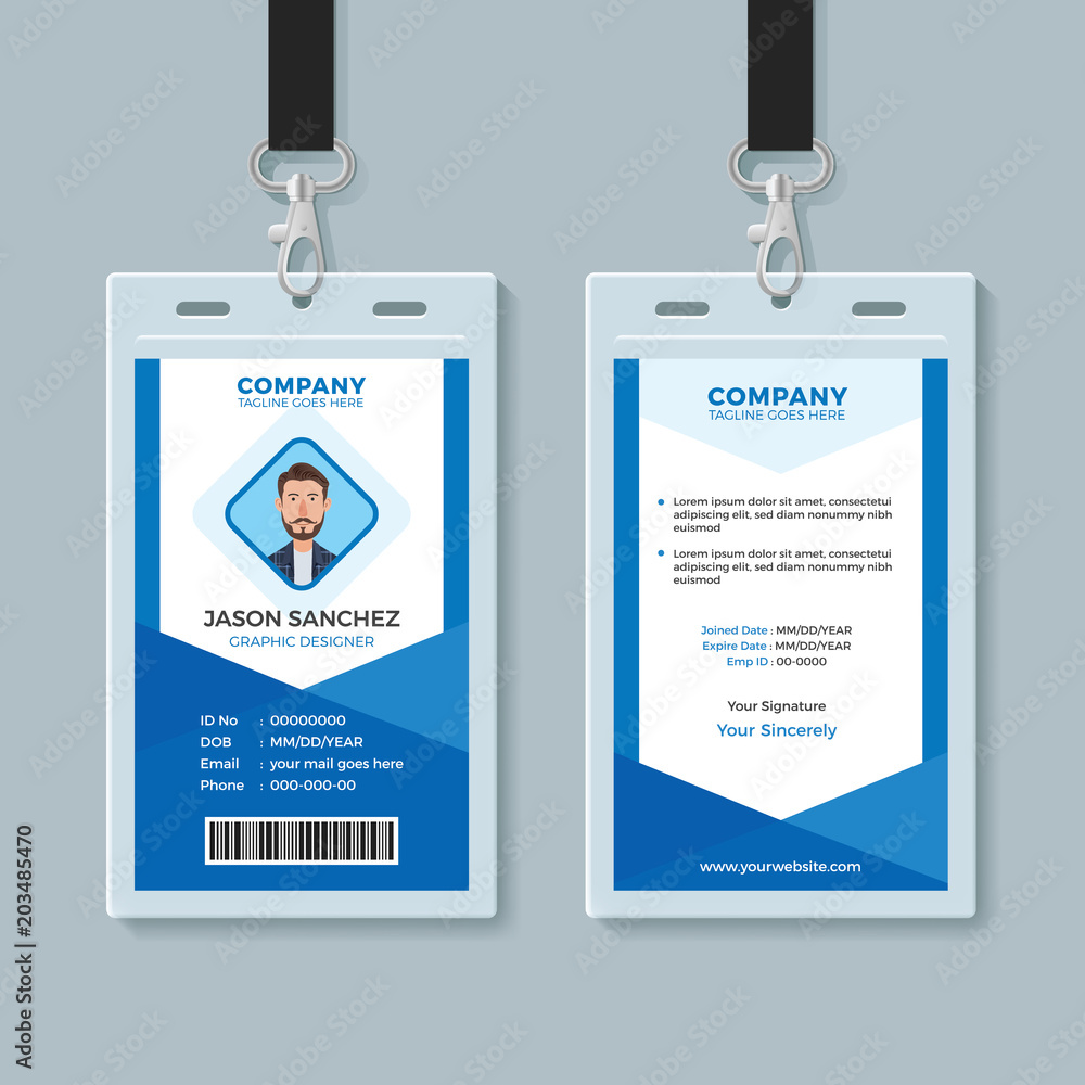 Blue Employee Identity Card Template Stock Vector  Adobe Stock For Sample Of Id Card Template
