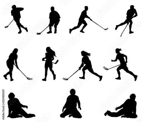 Floorball player silhouette. Men, women, goalies.
