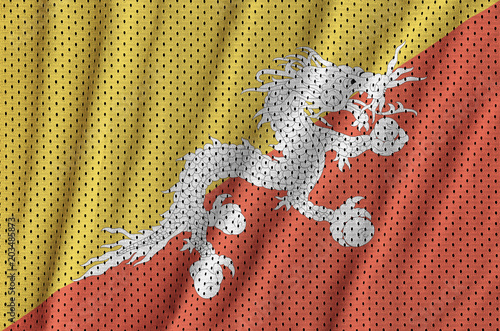 Bhutan flag printed on a polyester nylon sportswear mesh fabric photo