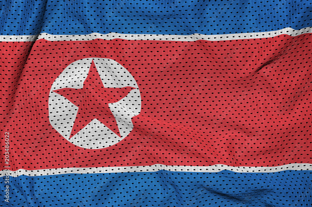 North Korea flag printed on a polyester nylon sportswear mesh fa Stock  Photo | Adobe Stock