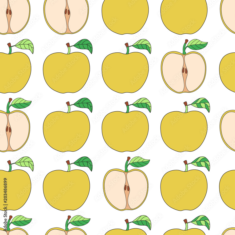 Seamless pattern with cartoon yellow apples. Seamless pattern with cartoon yellow apples.
