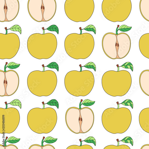 Fototapeta Naklejka Na Ścianę i Meble -  Seamless pattern with cartoon yellow apples.