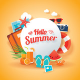 Hello summer banner background template. Vector illustration object sign for season elements beach.