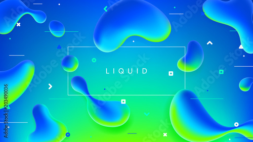 Colorful web banner with abstract liquid shapes. Trendy vector illustration with geometric symbols. Futuristic composition with fluid shapes.