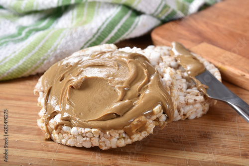 Peanut butter on rice cakes