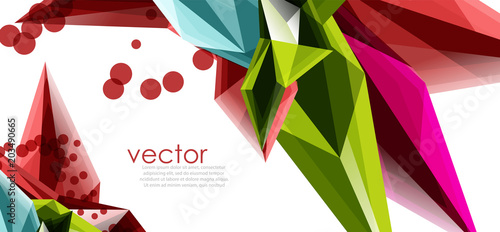 Color glass crystals on white background, geometric abstract composition with glass gemstones and copyspace, background template