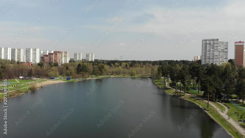 Top view on school lake in Zelenograd administrative district of Moscow, Russia Top view on school lake in Zelenograd administrative district of Moscow, Russia