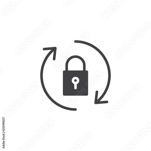 Rotation arrows with lock vector icon. filled flat sign for mobile concept and web design. Update password simple solid icon. Symbol, logo illustration. Pixel perfect vector graphics