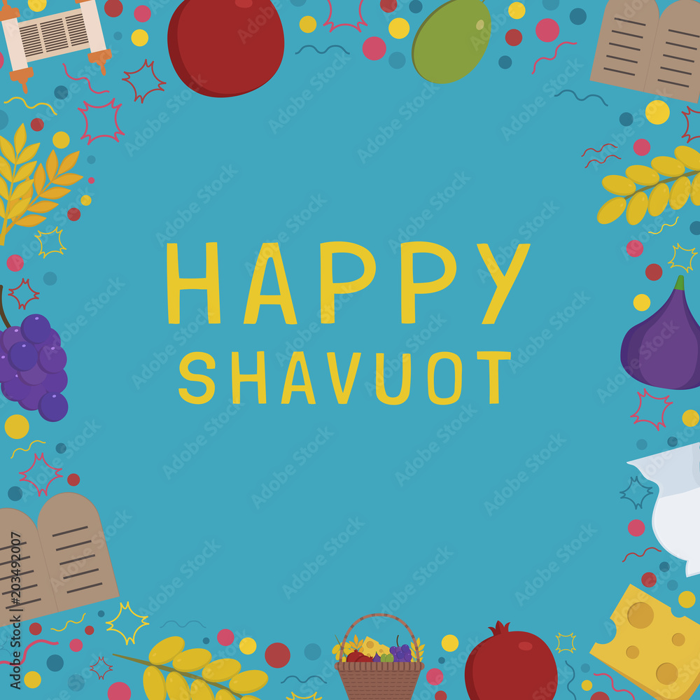 Frame with Shavuot holiday flat design icons with text in english Frame with Shavuot holiday flat design icons with text in english