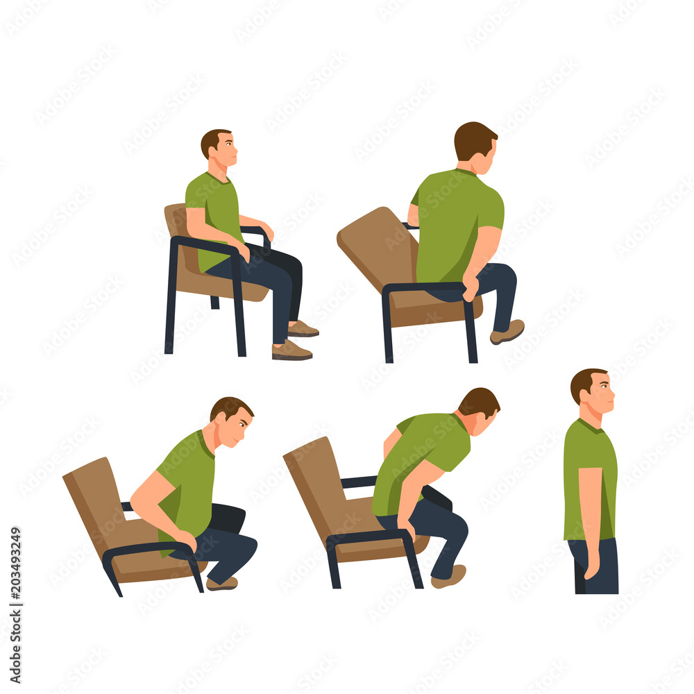 Man sit and stand pose flat illustration Man sit and stand pose flat illustration