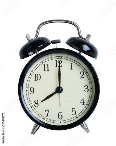 Black retro alarm clock on isolated on white background