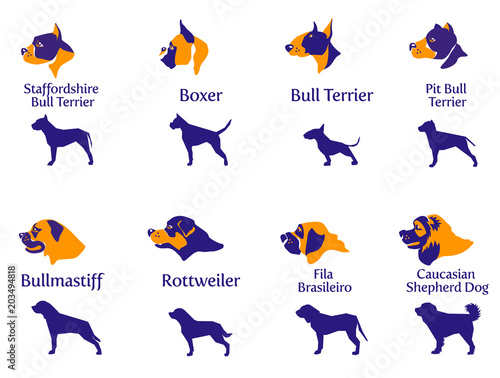 fighting dogs, Snout, Vector Illustration, clipart  silhouette.