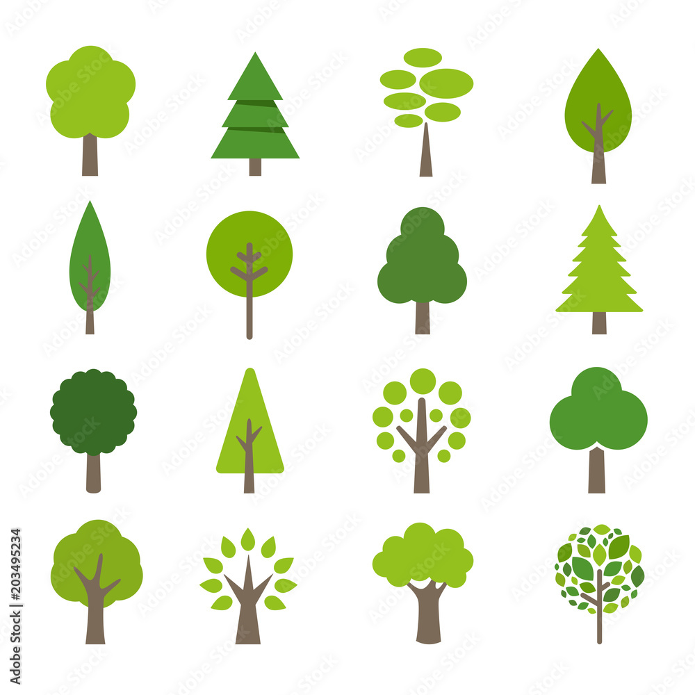 Fototapeta premium Zbiór ikon drzew