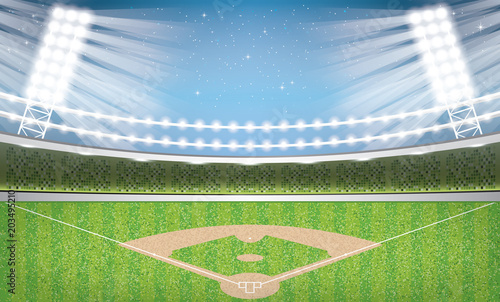 Baseball Stadium with Neon Lights. Arena.