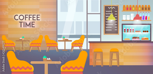 Modern Cafe Interior Empty with No People Inside