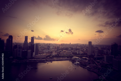 Marina Bay, Singapore - July 02, 2016: Skyview of the Marina bay sands with Cinema tone. © Photon