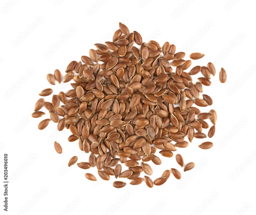 Linseed on a white background. Also known as Linseed, Flaxseed and Common Flax. Pile of grains, isolated white background. Linseed on a white background. Also known as Linseed, Flaxseed and Common Flax. Pile of grains, isolated white background.