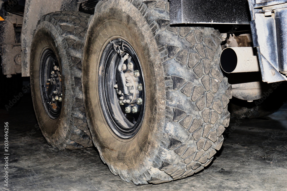 Double Wheels of a truck. Exhaust pipe. Kamaz. Double Wheels of a truck. Exhaust pipe. Kamaz.