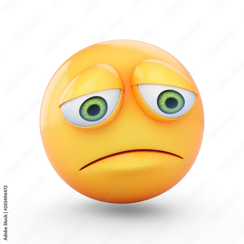 3D Rendering sad emoji isolated on white background