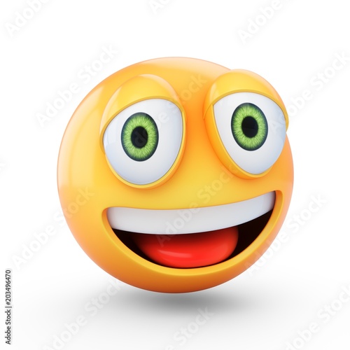3D Rendering happy emoji isolated on white background