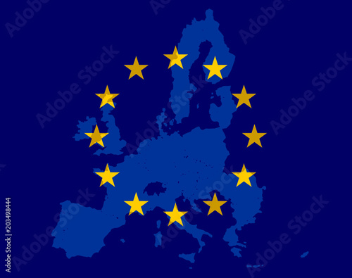 Illustration of a flag of the European Union with a contour of its border