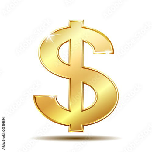 Golden dollar symbol isolated on white