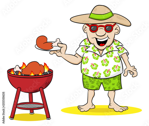 Mann, der im Sommer grillt 
