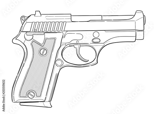 Hand drawn pistol isolated on white.