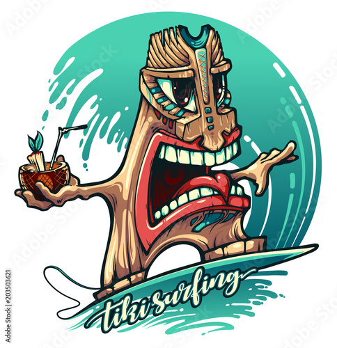Tiki surfing. Text on a separate layer