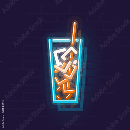 Neon cuba libre icon. Night illuminated wall street sign. Isolated geometric style illustration on brick wall background.