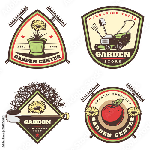 Vintage Colored Gardening Emblems Set