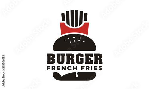 Cheese Burger Hamburger & French Fries Potato logo design 