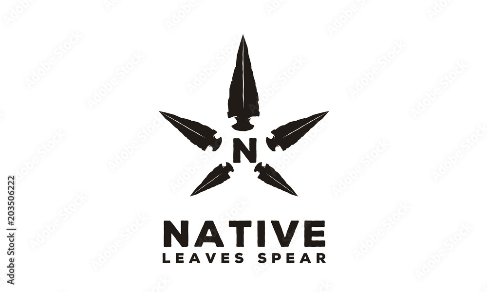 Obraz premium Native Spear Arrowhead Star Cannabis Hemp Pot Leaf CBD logo design 