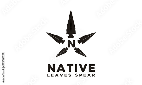 Native Spear Arrowhead Star Cannabis Hemp Pot Leaf CBD logo design 