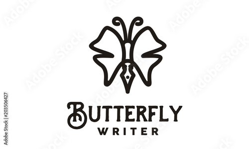 Pen Butterfly Wings for Writer Journalist logo design inspiration