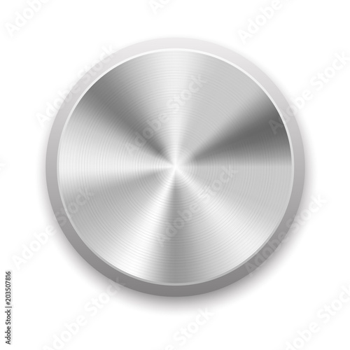 Realistic metal button with circular processing. isolated on white background. Vector illustration.