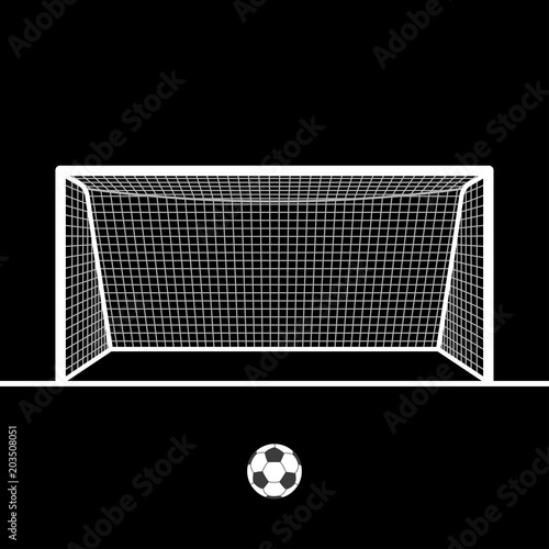 Soccer goal with ball. Football hand drawn post or gate with net. Vector illustration. 