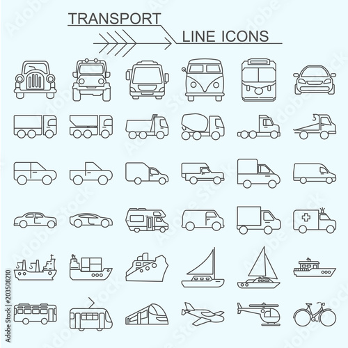 Set  transport vector line icons editable stroke