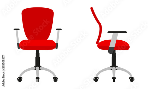 Office chair icon isolated on white background. Front and side view. Flat design. Vector illustration.