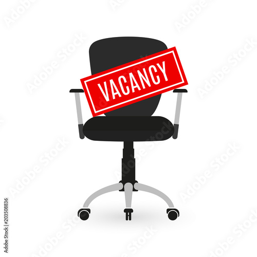 Hire and recruit design. Office chair icon with vacancy sign. Find a job, looking for work concept. Vector illustration.