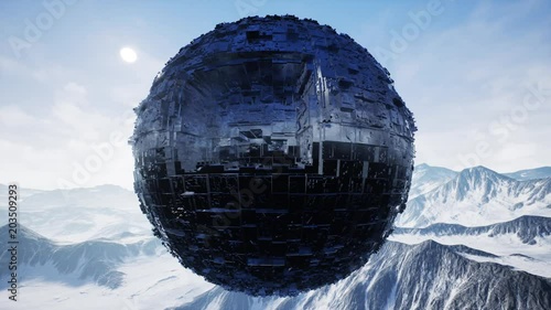 4K Extraterrestrial UFO Globe in Winter Mountains photo