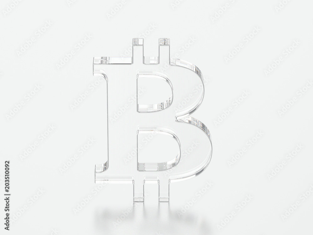 3D illustration glass transparent bitcoin 3D illustration glass transparent bitcoin