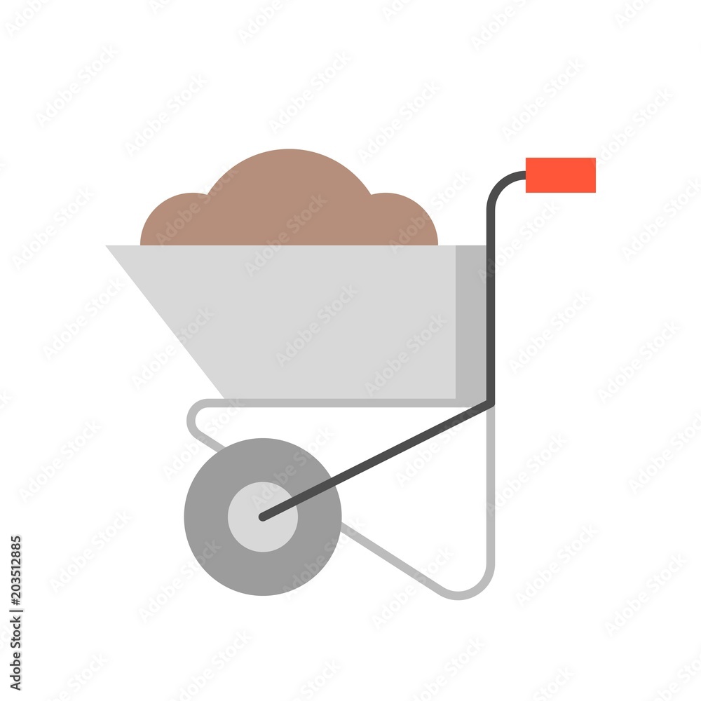 cement cart with soil, flat design icon cement cart with soil, flat design icon